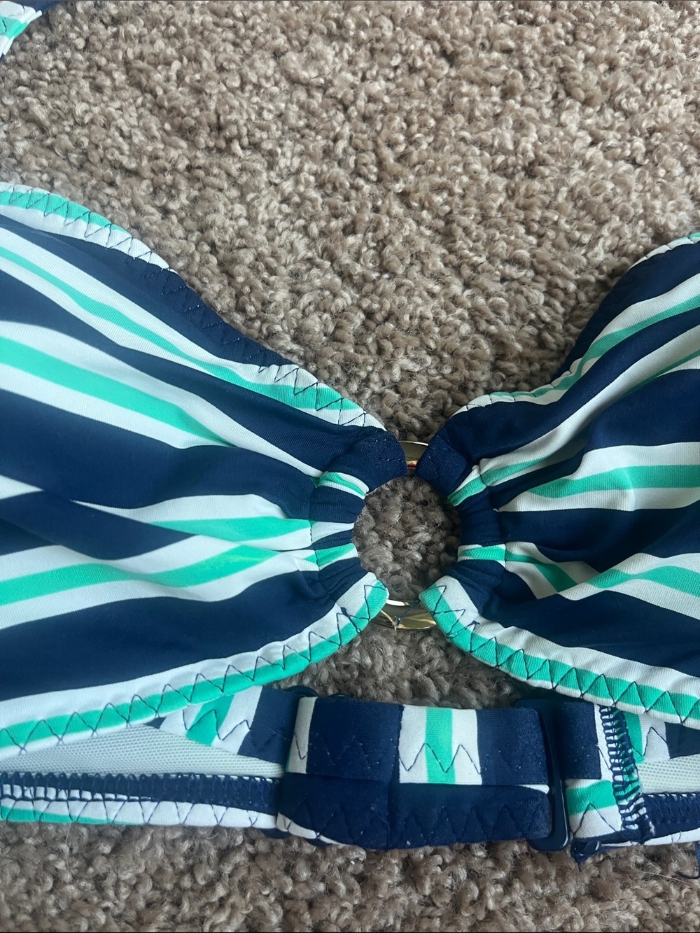 Lands End Striped Navy & Teal Halter Bikini Top Size 36B - Picture 2 of 6